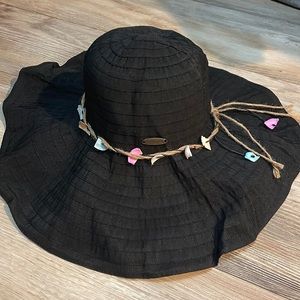 Black Wide Brim Sun Hat with Colorful Beads